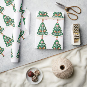 Scandinavian Folk Art Christmas Tree Wrapping Pape Paper