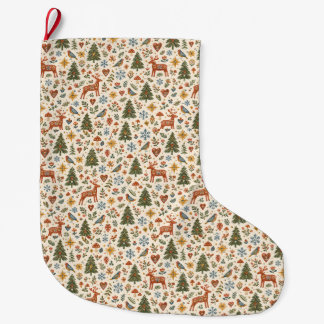 Scandinavian Folk Art Christmas Woodland Large Christmas Stocking