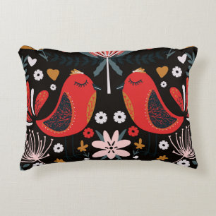 Scandinavian Folk Art: Colourful Birds. Accent Pillow