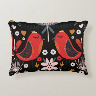 Scandinavian Folk Art: Colourful Birds. Accent Pillow