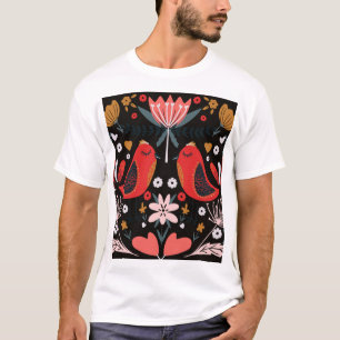 Scandinavian Folk Art: Colourful Birds. T-Shirt