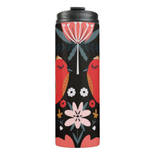 Scandinavian Folk Art: Colourful Birds. Thermal Tumbler