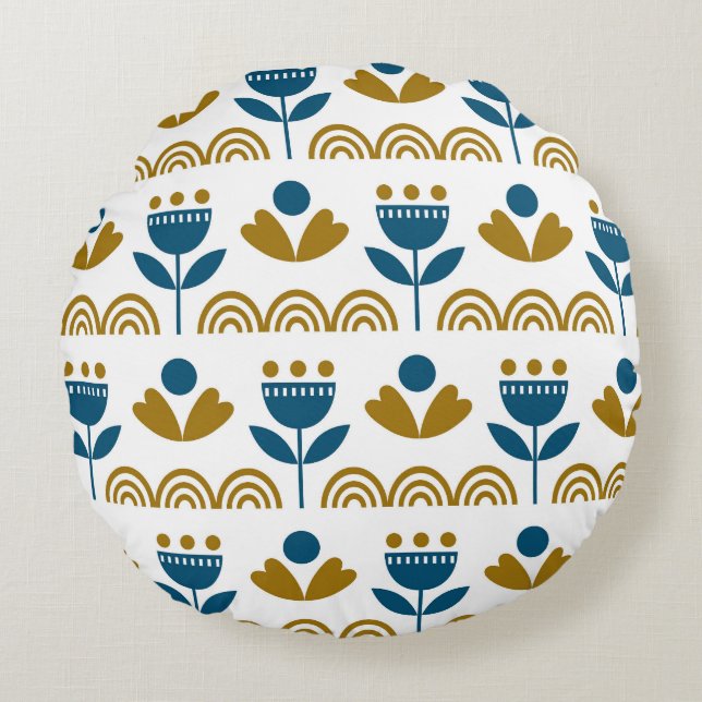 Scandinavian folk art, colourful pattern. round pillow (Front)