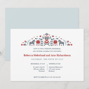 Scandinavian Folk Art Dala Horse  Rehearsal Dinner Invitation