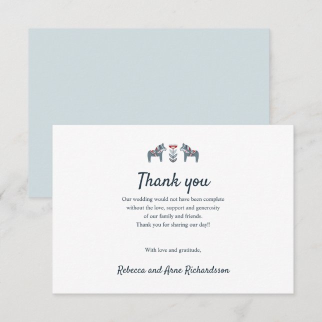 Scandinavian Folk Art Dala Horse Wedding thank you (Front/Back)