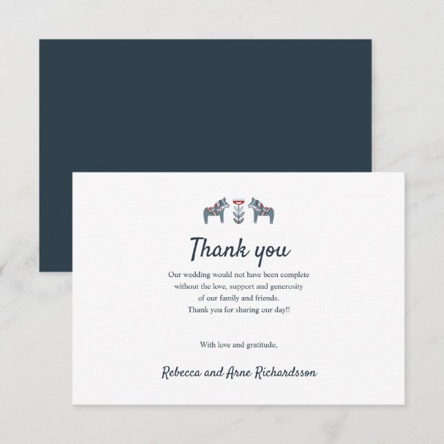 Scandinavian Folk Art Dala Horse Wedding thank you (Front/Back)
