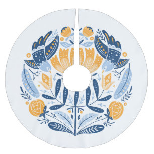 Scandinavian Folk Art Floral Ornament Brushed Polyester Tree Skirt