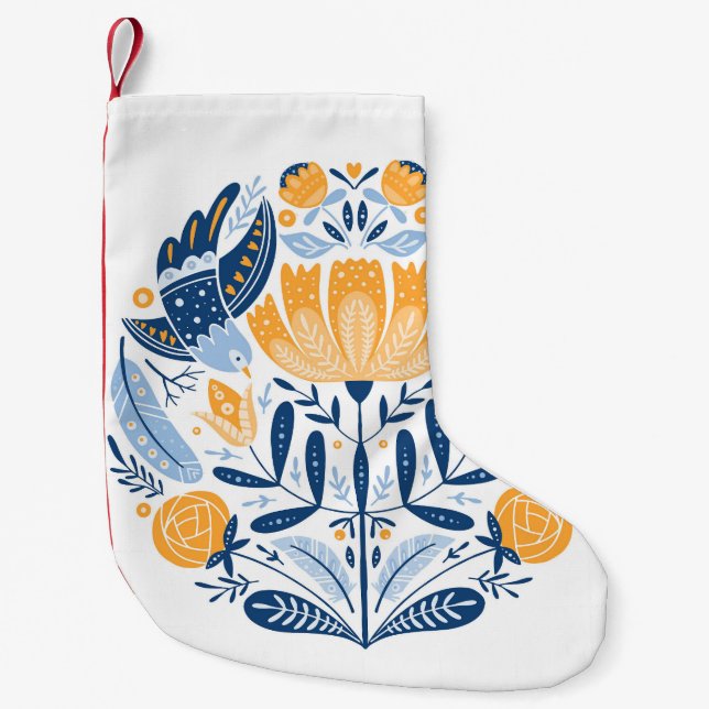 Scandinavian Folk Art Floral Ornament Small Christmas Stocking (Front)