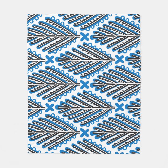 Scandinavian Folk Art: Floral Retro Design Fleece Blanket (Front)