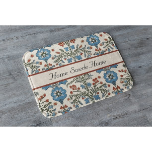 Scandinavian Folk Art flower design customizable Bath Mat