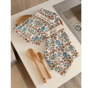 Scandinavian Folk Art flower design customizable Kitchen Towel