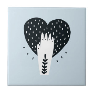 Scandinavian Folk Art Heart and Hand Tile