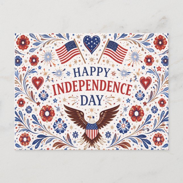 Scandinavian Folk Art Independence Day Holiday Postcard (Front)