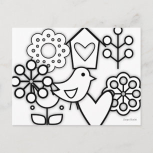 Scandinavian Folk Art Minimalist Illustration Postcard