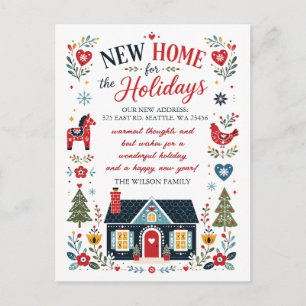 Scandinavian Folk art New Home for the Holidays Holiday Postcard
