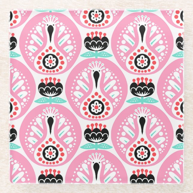 Scandinavian Folk Art: Nordic Seamless. Glass Coaster (Front)