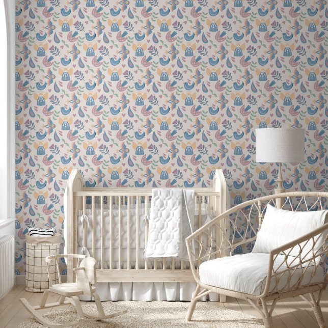 Scandinavian Folk Art Nursery Wallpaper (Kids)