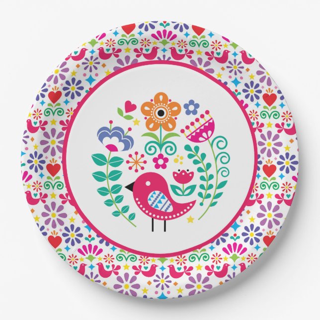 Scandinavian Folk Art Paper Plate (Front)
