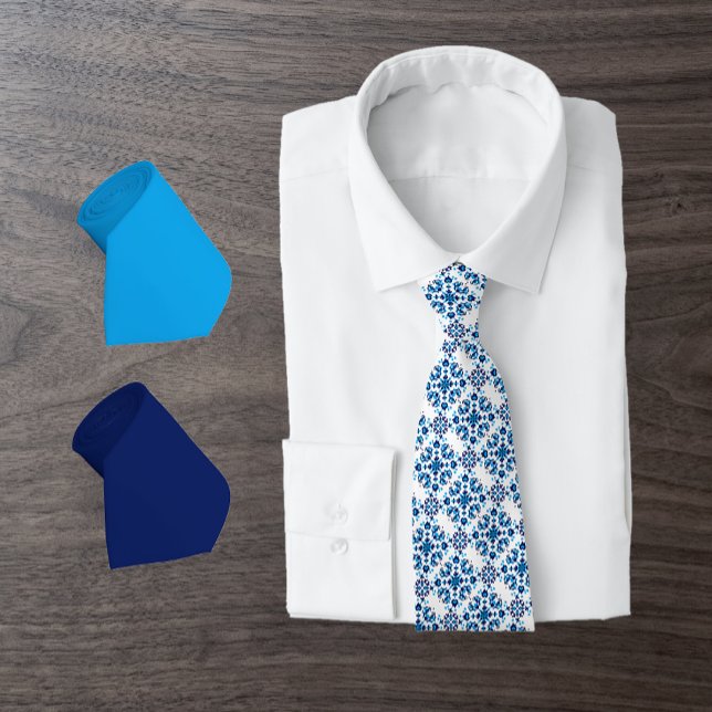Scandinavian Folk Art Pattern in Blues & White Tie (Creator Uploaded)