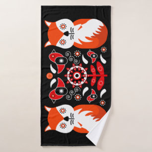 Scandinavian Folk Art Prints Nordic Decor Fleece Bath Towel