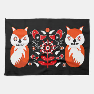 Scandinavian Folk Art Prints Nordic Decor Fleece Kitchen Towel