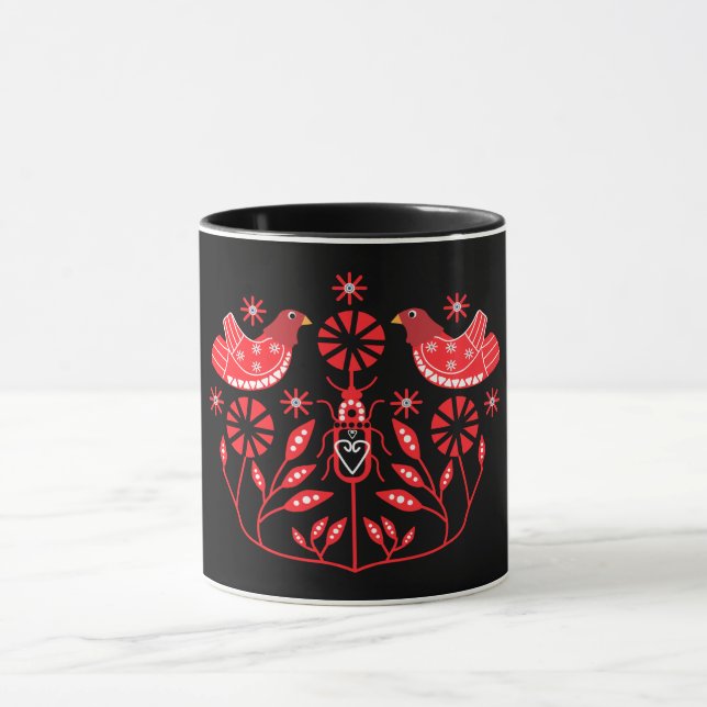Scandinavian Folk Art Prints | Nordic Decor Fleece Mug (Center)
