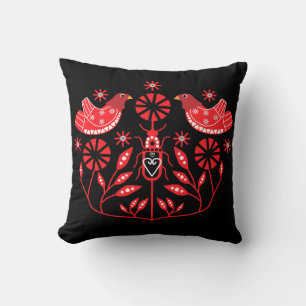 Scandinavian Folk Art Prints Nordic Decor Fleece Throw Pillow