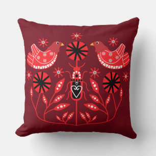 Scandinavian Folk Art Prints   Nordic Decor Fleece Throw Pillow