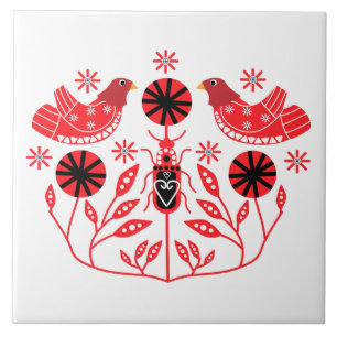 Scandinavian Folk Art Prints   Nordic Decor Fleece Tile