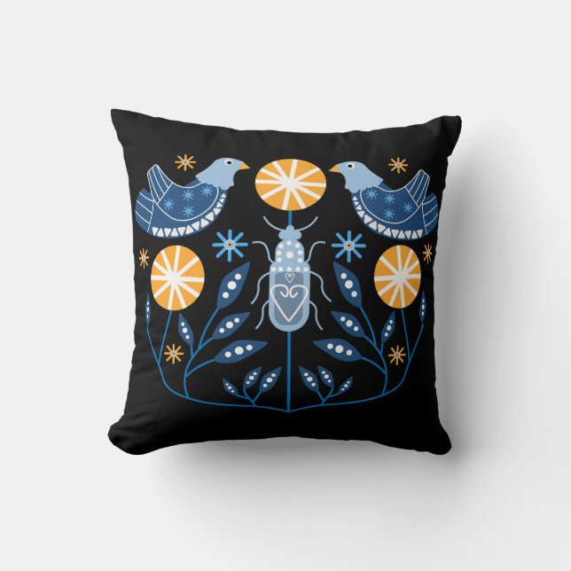 Scandinavian Folk Art Prints | Nordic Decor Mug Throw Pillow (Front)