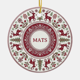 Scandinavian Folk Art Reindeer Mandorla Ceramic Ornament
