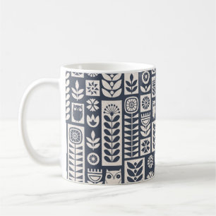 Scandinavian folk art seamless vintage pattern wit coffee mug