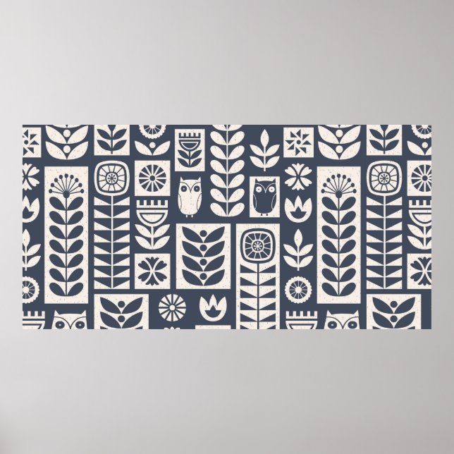 Scandinavian folk art seamless vintage pattern wit poster (Front)