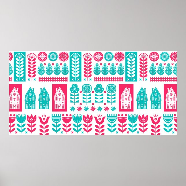 Scandinavian folk art seamless vintage pattern wit poster (Front)