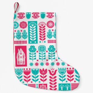 Scandinavian folk art seamless vintage pattern wit small christmas stocking