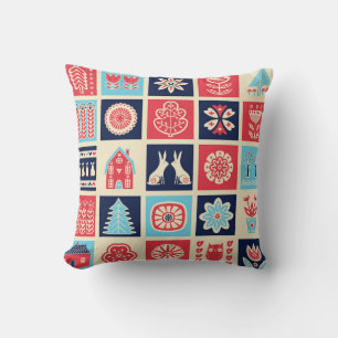 Scandinavian folk art seamless vintage pattern wit throw pillow