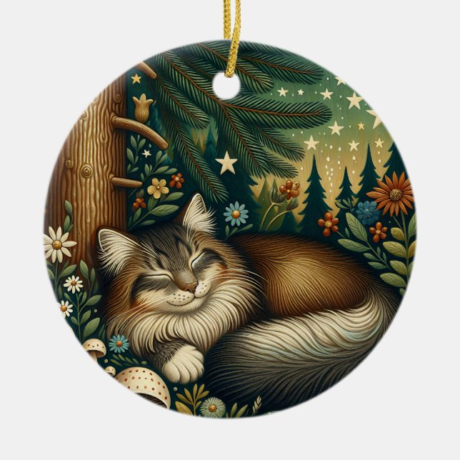 Scandinavian folk art style cat ornament (Front)