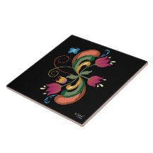Scandinavian Folk Art Style Decorative Tile