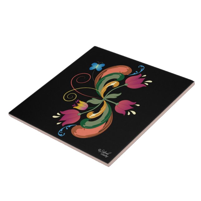 Scandinavian Folk Art Style Decorative Tile (Side)