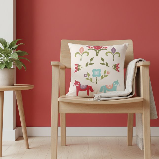 Scandinavian Folk Art Throw Pillow (Creator Uploaded)