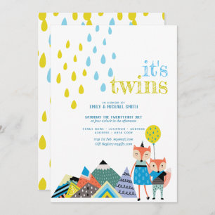 Scandinavian Folk Art TWINS Baby Shower Invites