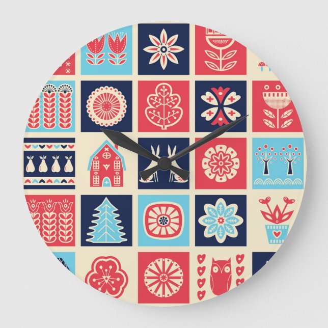Scandinavian folk art: vintage floral. large clock (Front)