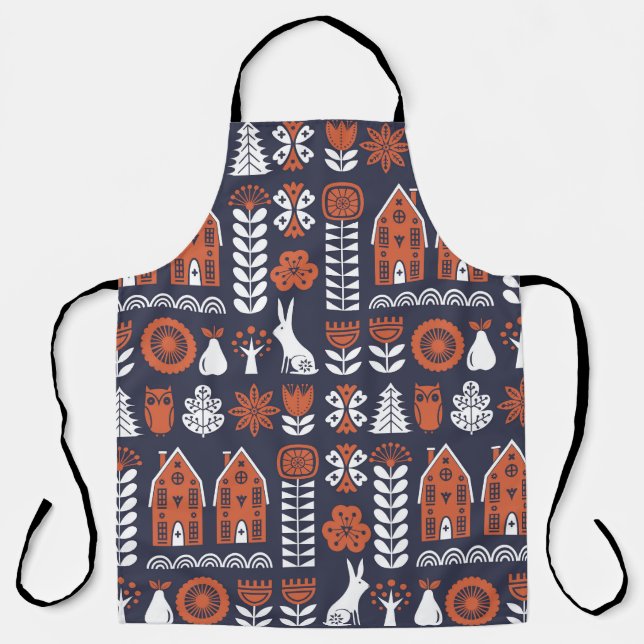 Scandinavian Folk Art Vintage Pattern Apron (Front)