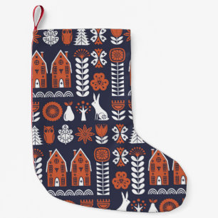 Scandinavian Folk Art Vintage Pattern Small Christmas Stocking