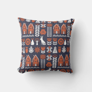 Scandinavian Folk Art Vintage Pattern Throw Pillow