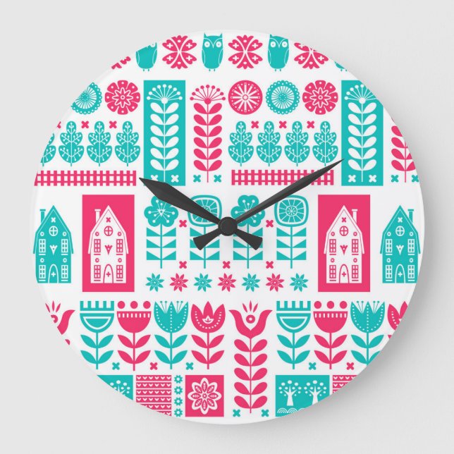 Scandinavian Folk Art: Vintage Seamless Large Clock (Front)