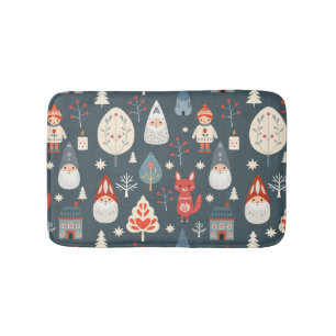 Scandinavian folk art with Christmas gnomes Bath Mat