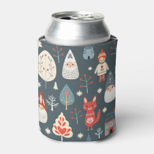 Scandinavian folk art with Christmas gnomes Can Cooler