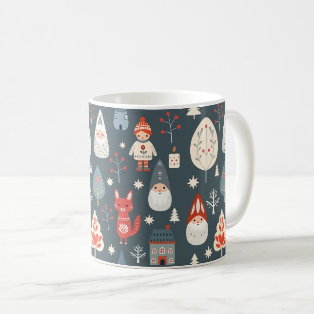 Scandinavian folk art with Christmas gnomes  Coffee Mug (Front Right)