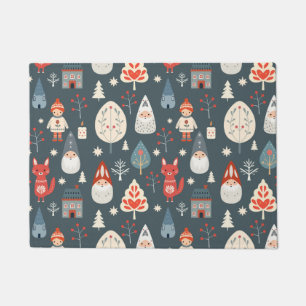 Scandinavian folk art with Christmas gnomes  Doormat